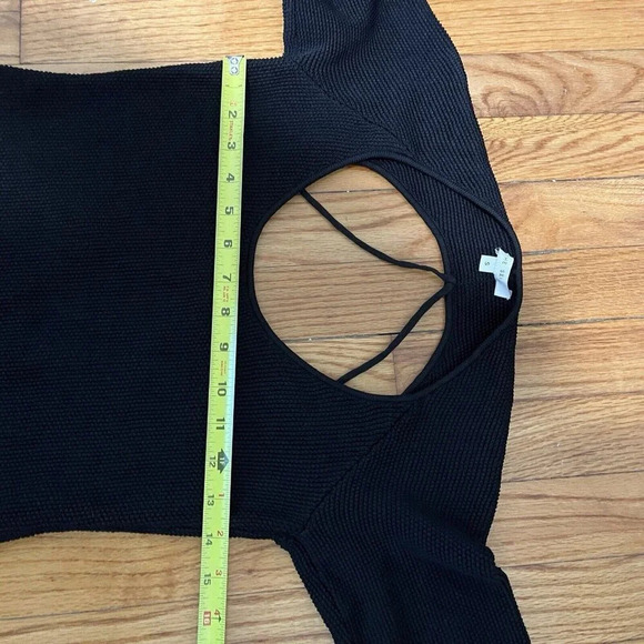 The Sei Black Textured Knit Strappy‎ Open Back Long Sleeve Midi Dress Size Small - Picture 6 of 10